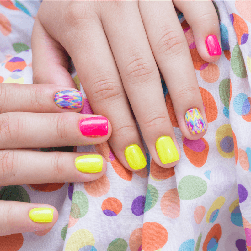 Colorful nail polish and playful nail art