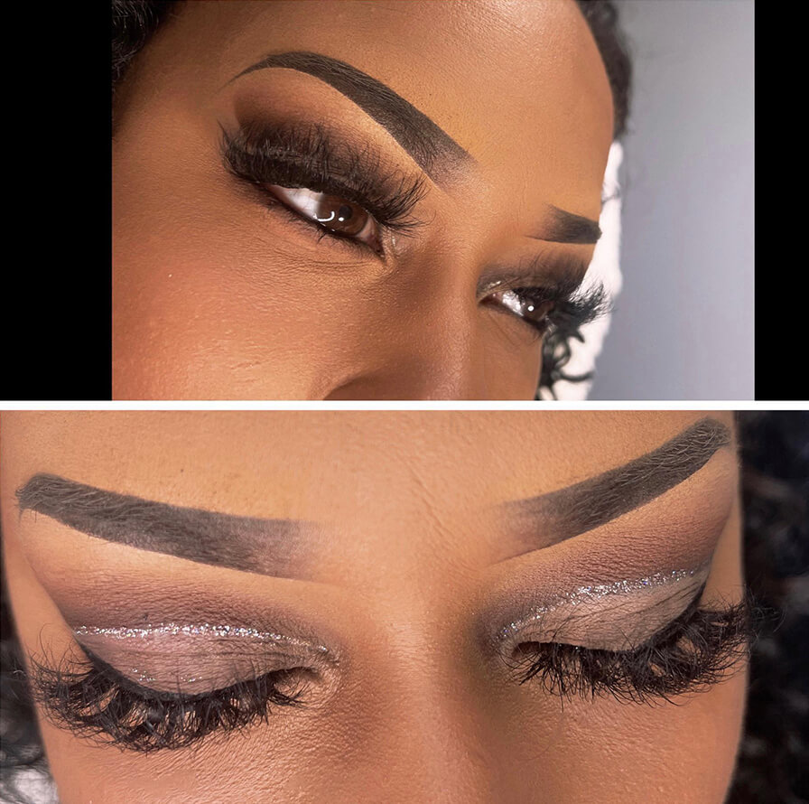 Shaded brow and eye makeup detail