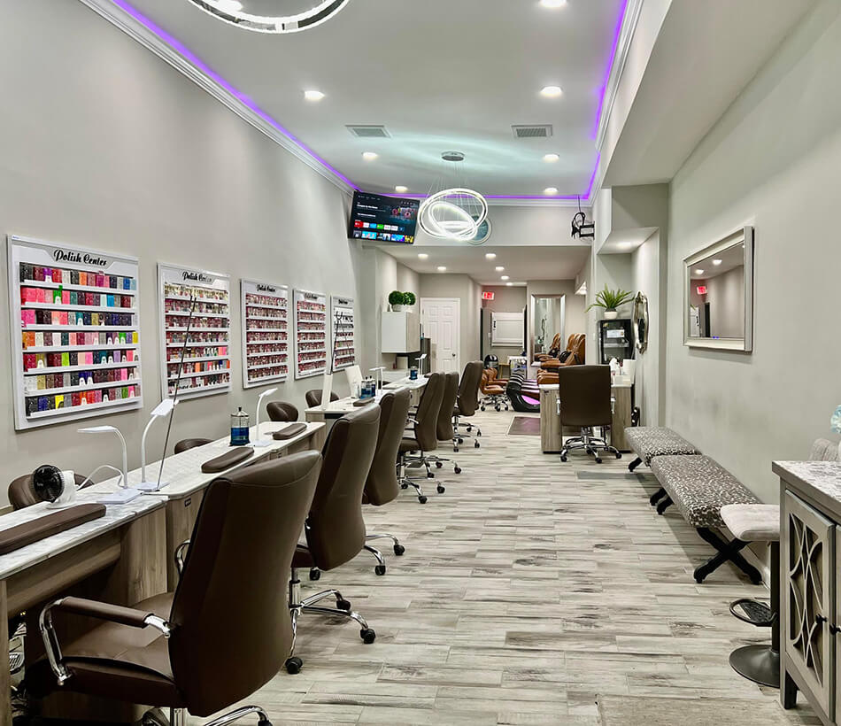 Manicure stations inside Aaliyah’s Beauty Salon